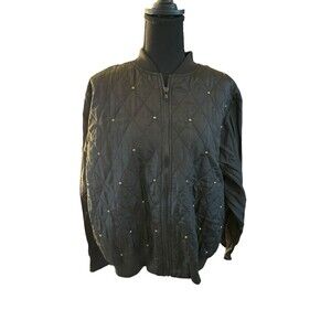 Vintage‎ First Run Jeweled Quilted Jacket Womens Sz Large Black